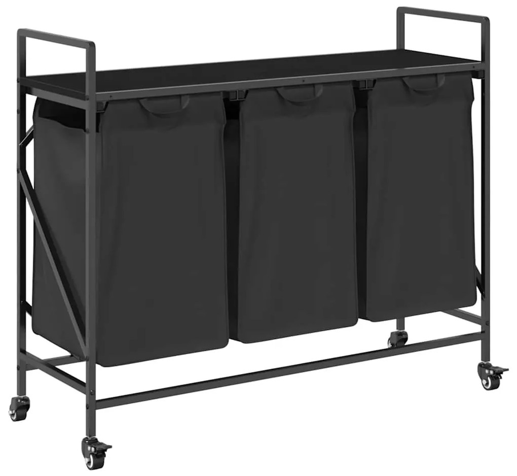 fekete tölgyfa mosodai kosár 3 rekeszes kerekekkel