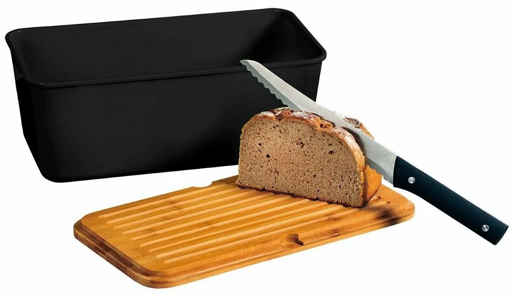 Kesper 58091 Kenyérkosár deszkával, fekete, 34 x14 x 18 cm