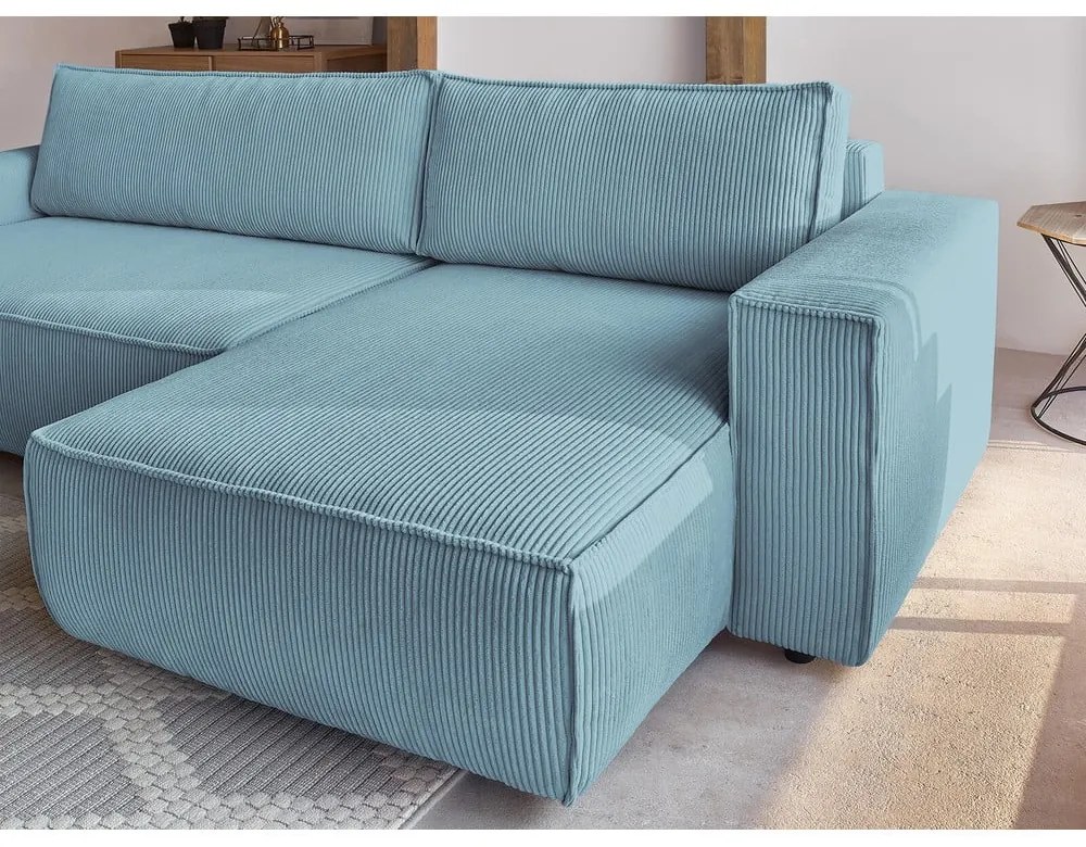 Mentazöld kordbársony kinyitható-tárolóhelyes sarokkanapé Nihad – Bobochic Paris