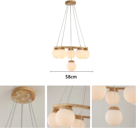 Brilagi - VISBY WOOD zsinóros függeszték 6xE27/60W/230V, átm. 58 cm, kaucsukfa