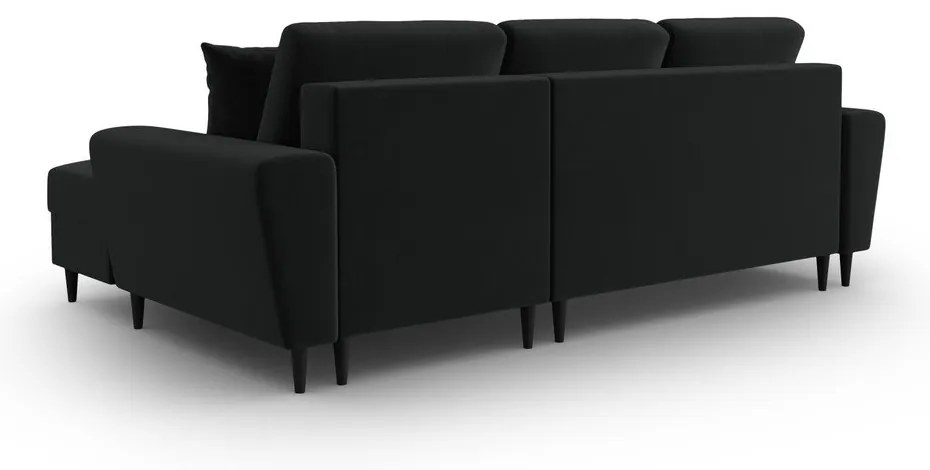 Fekete bársony kinyitható tárolóhelyes sarokkanapé (jobb oldali-heverő résszel) Kyoto – Cosmopolitan Design