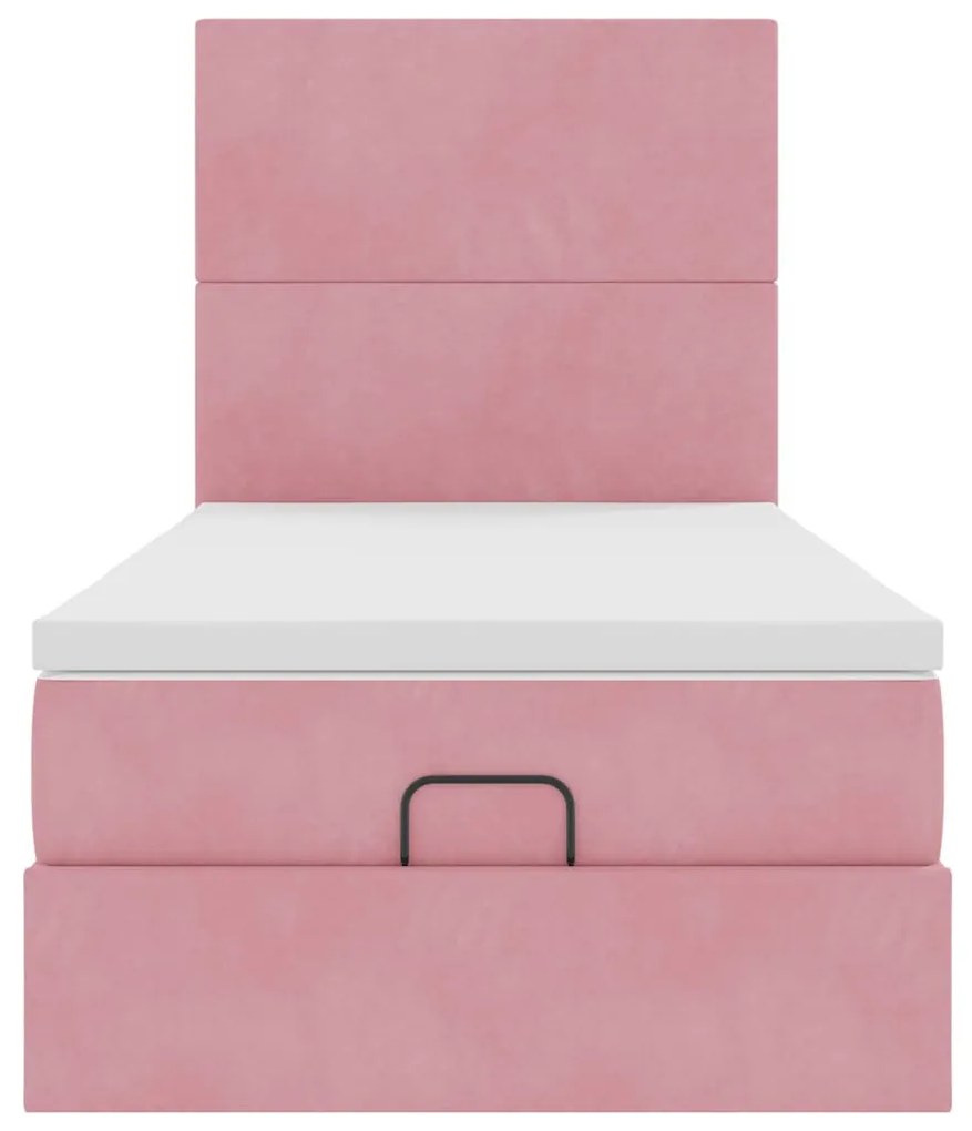 Ottomán ágykeret matracokkal rózsaszín 80x200cm bársony