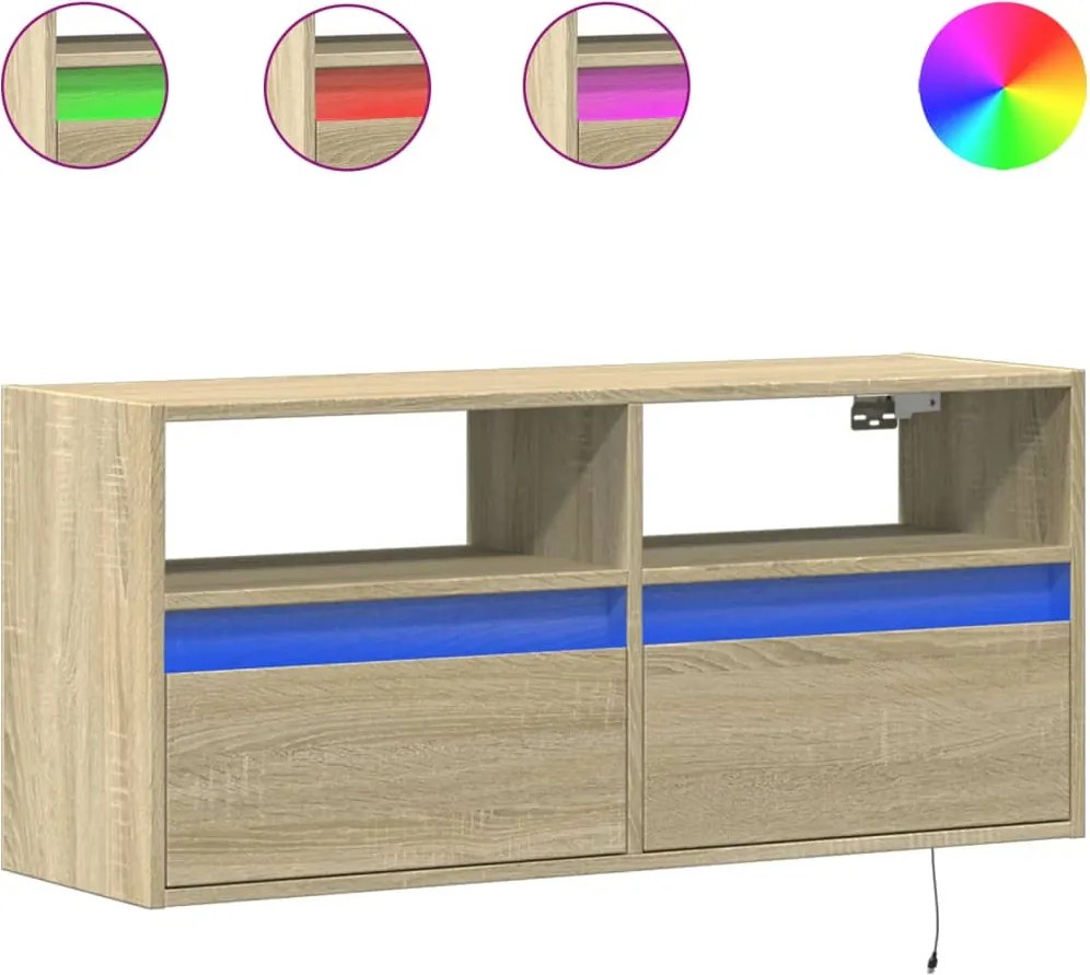 vidaXL sonoma tölgy színű fali TV-szekrény LED-ekkel 100x31x45 cm