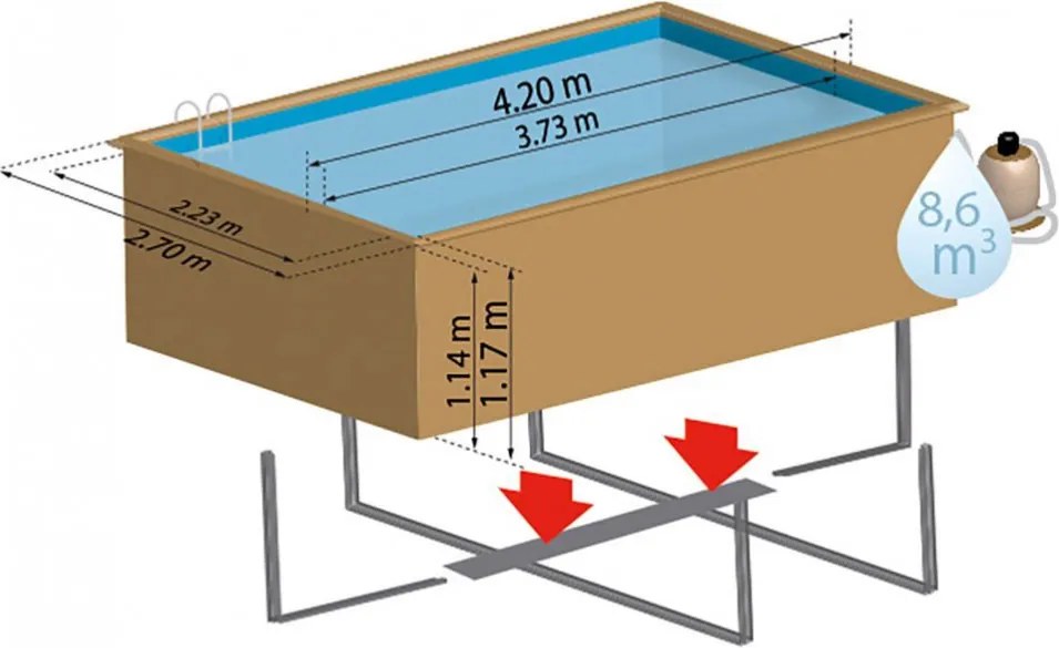 GRE TIMBER szögletes fa medence 4,20 x 2,70 x 1,17 m