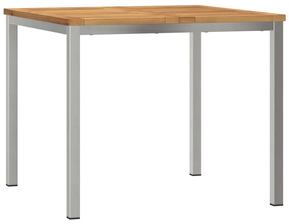 5 Részes Kert Étkező Szett Tömör Akácfából, Kültéri Étkezőasztal 90x90x74,5 cm Tömör Akácfából, Rakásolható Kert Székek 4 db Tömör Akácfából és Fémből