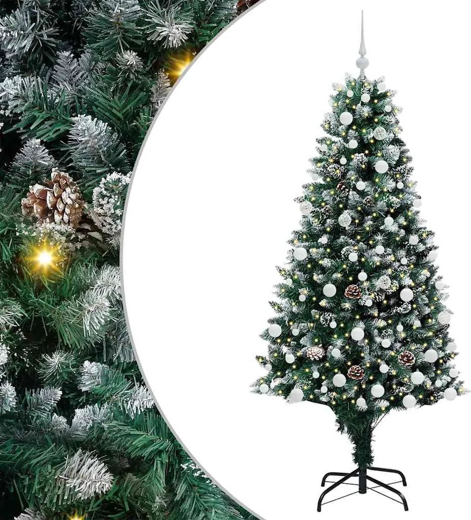 vidaXL Mű karácsonyfa 300 LED-del Zöld 180 cm PVC és Acél és Műanyag