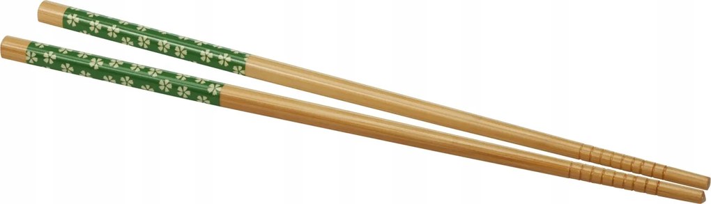 Bambusz evőpálcika zöld nyéllel és fehér virágokkal (8 db-os készlet, 24 cm)