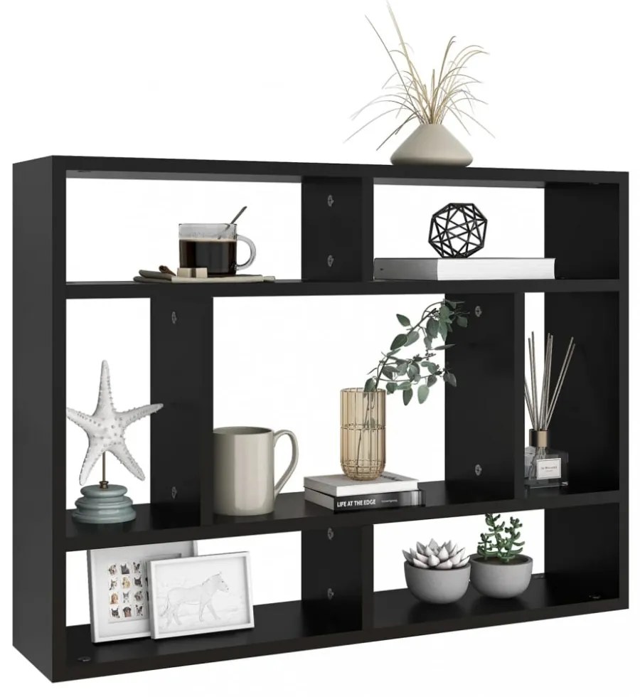 fekete szerelt fa fali polc 75 x 16 x 55 cm