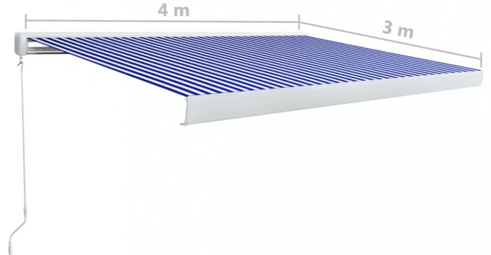 kék és fehér manuális, kazettás napellenző 400 x 300 cm