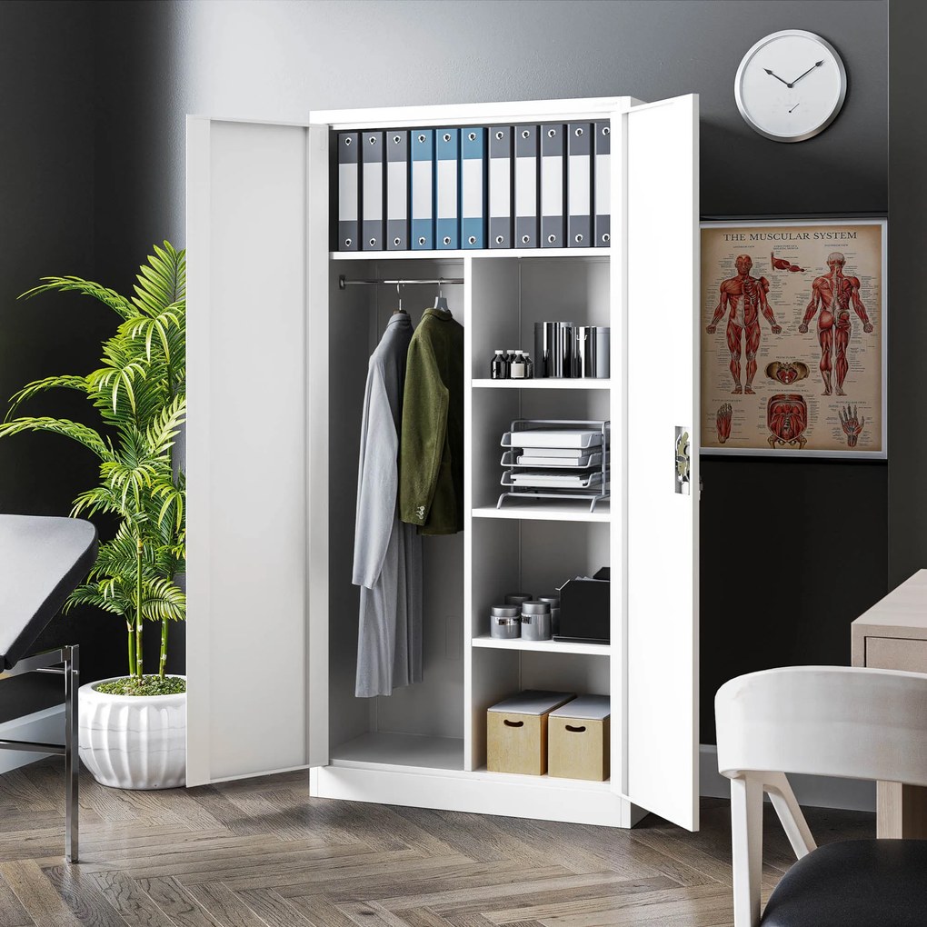 Fehér zárható takarítószekrény DAWID 900 x 1850 x 450 mm