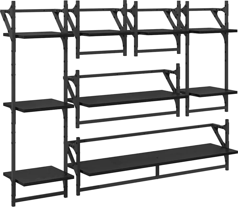 vidaXL Fali polc készlet 6 pcs Fekete tölgy 100 x 25 x 30 cm Faanyag