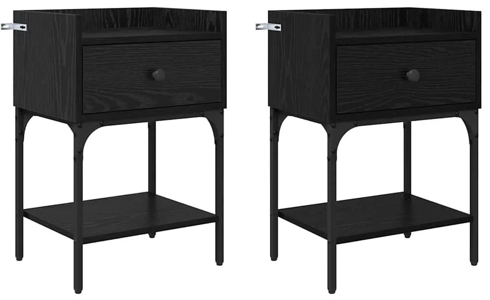 Éjjeli asztal fiókkal 2 pcs Musta tammi 40 x 29 x 60 cm Faanyag