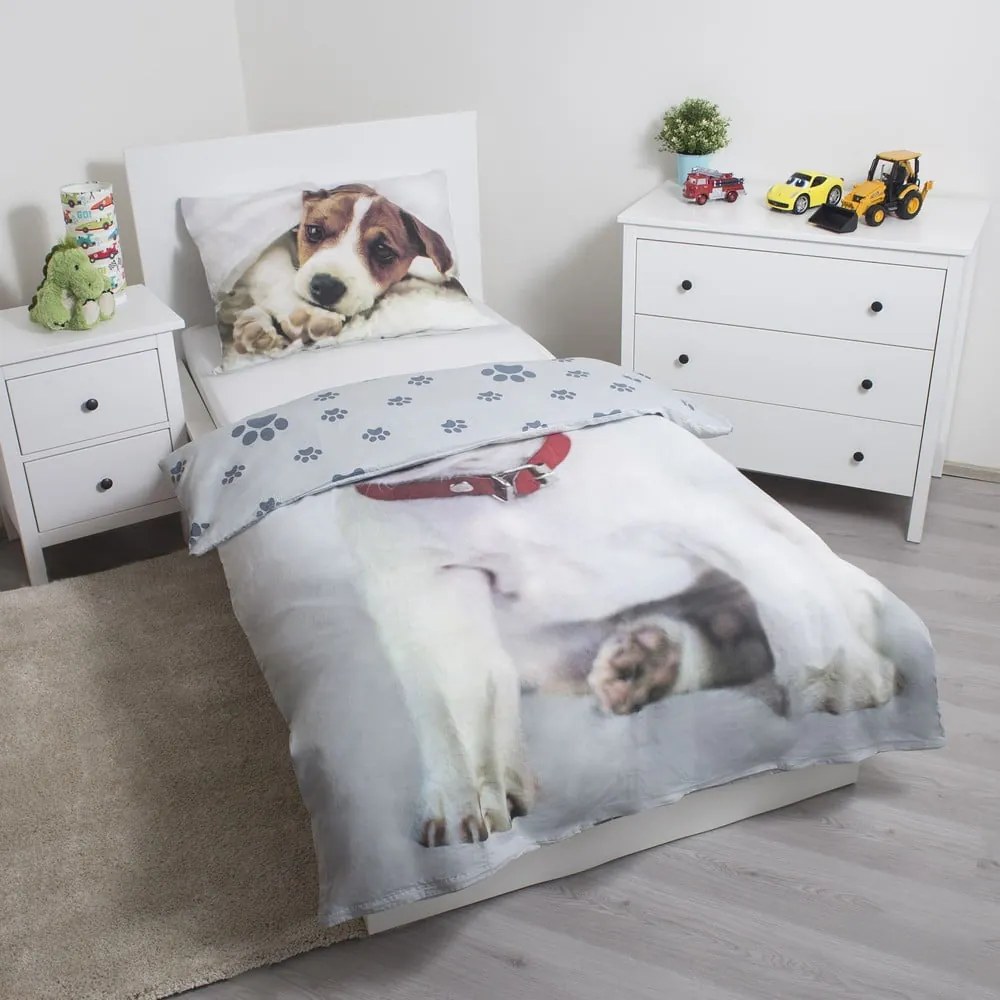 Szürke egyszemélyes pamut gyerek ágyneműhuzat 140x200 cm Dog – Jerry Fabrics