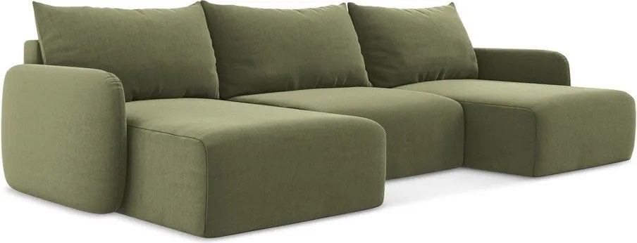 Zöld bársony kinyitható-tárolóhelyes sarokkanapé (U alakú) Kalena – Makamii