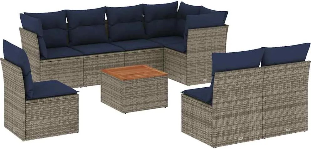vidaXL 9 részes szürke polyrattan kerti ülőgarnitúra párnával