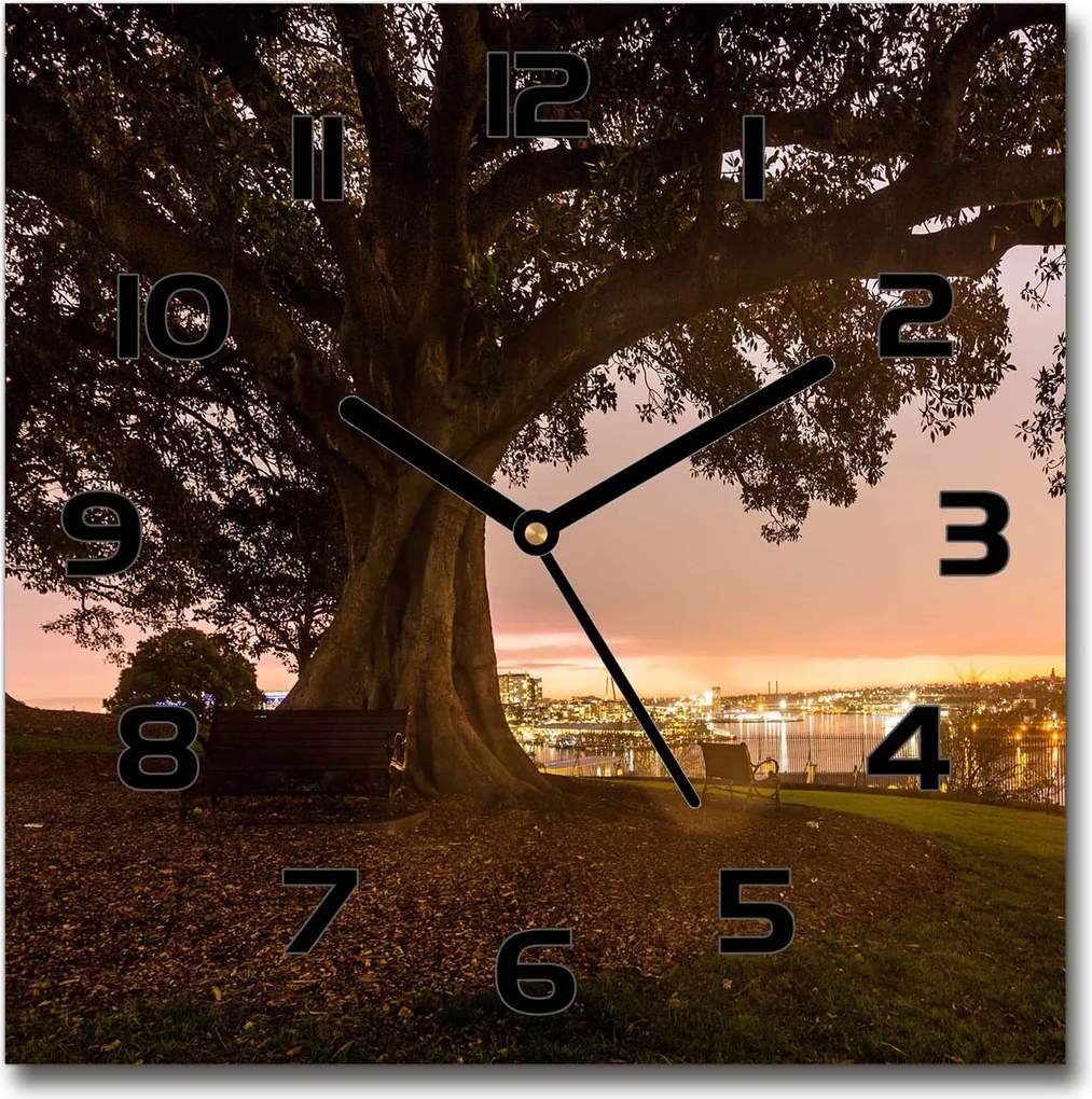 Csendes üveg falióra Öreg fa 30x30cm