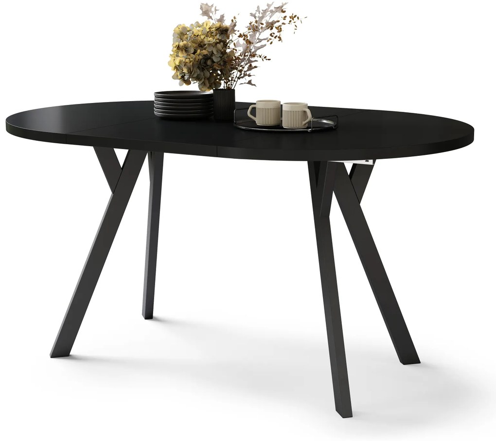 Mazzoni ALMO Fekete/fekete lábak - BŐVÍTHETŐ KEREK ASZTAL Y ALAKÚ LÁBAKKAL LOFT/IPARI STÍLUSÚ NAPPALIBA/ÉTKEZŐBE