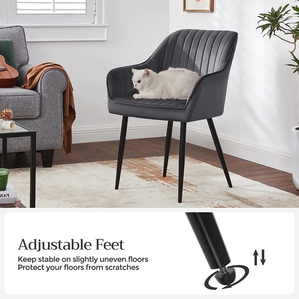 étkezőszék, bársony kárpitozott szék kartámasszal, szürke