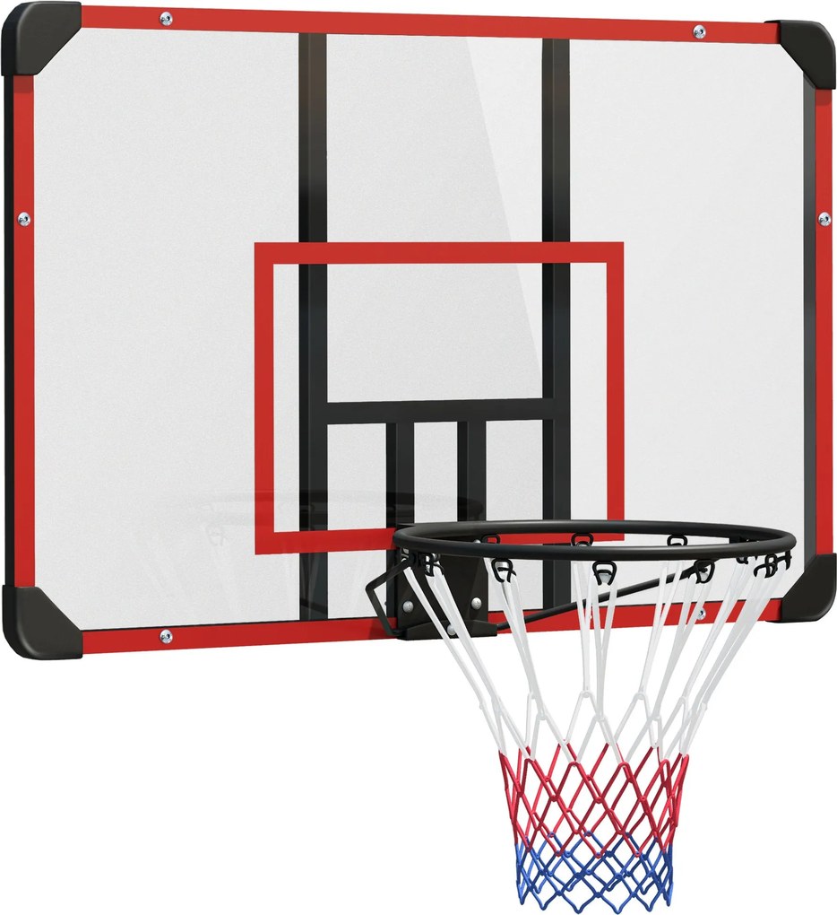 SPORTNOW Kosárlabda Gyűrű Háttérfallal, Kültéri Kosárlabda Tábla Ø45 cm Acél Gyűrűvel és Hálóval, Falra Szerelhető, Kosárlabda Tábla Gyerekeknek, Tiné