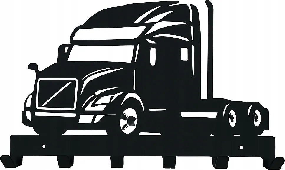 Kulcstartó, ruhatartó, törölközőtartó, kamion, teherautó, fém fekete loft