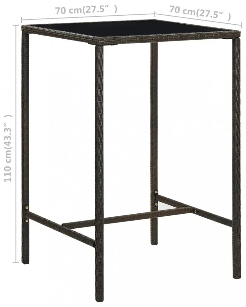 barna polyrattan és üveg kerti bárasztal 70 x 70 x 110 cm