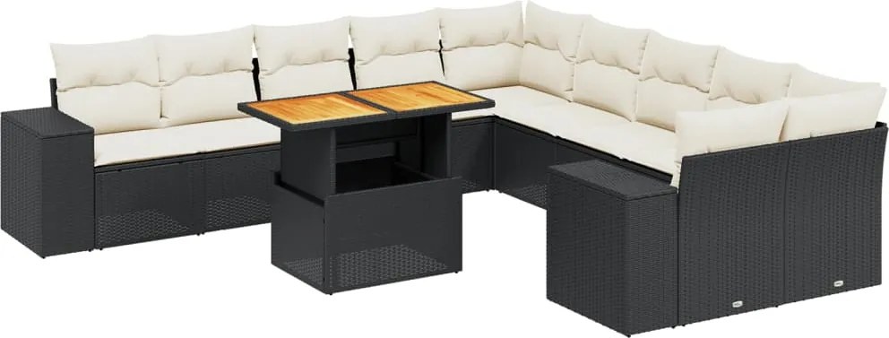 vidaXL 11 részes fekete polyrattan kerti ülőgarnitúra párnákkal
