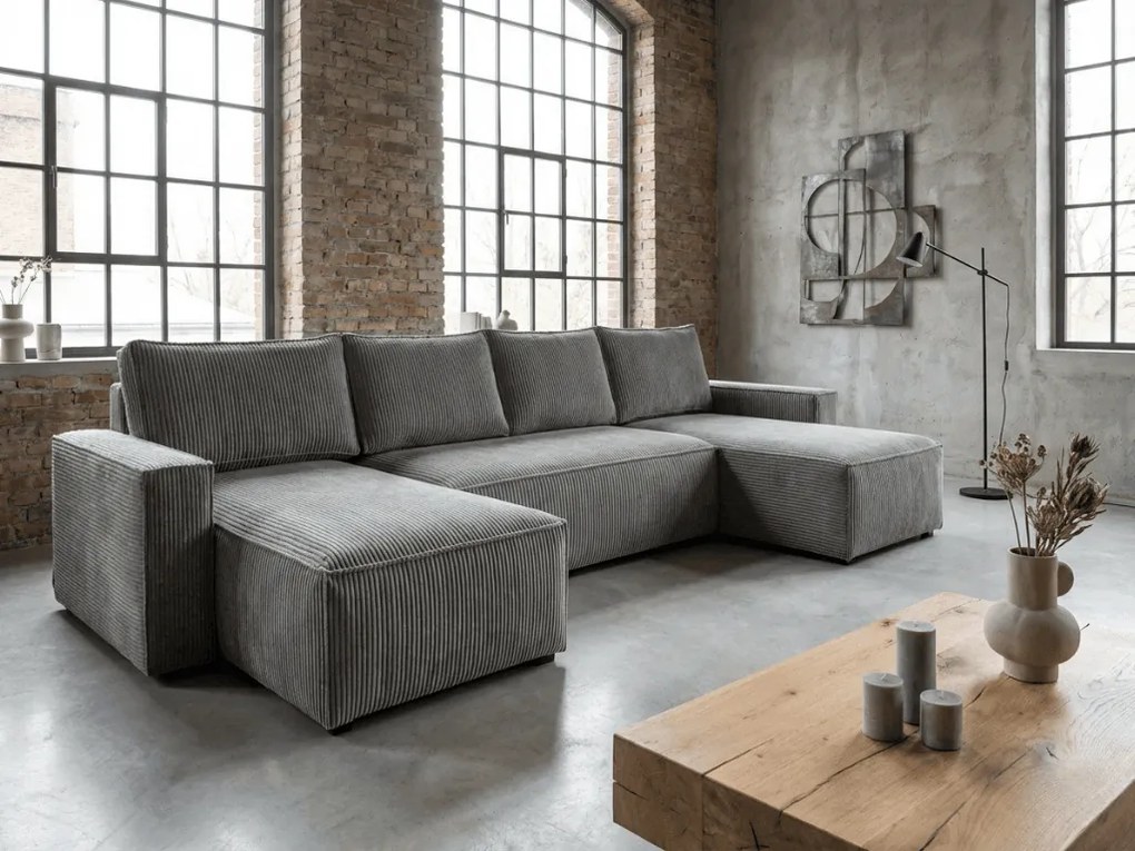 U alakú ülőgarnitúra SMART COSARO 295x140 cm, szürke