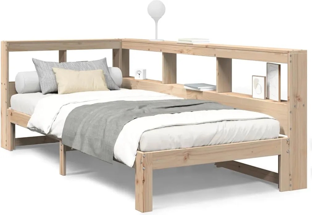 vidaXL tömör fenyőfa könyvespolcos ágy matrac nélkül 90 x 190 cm