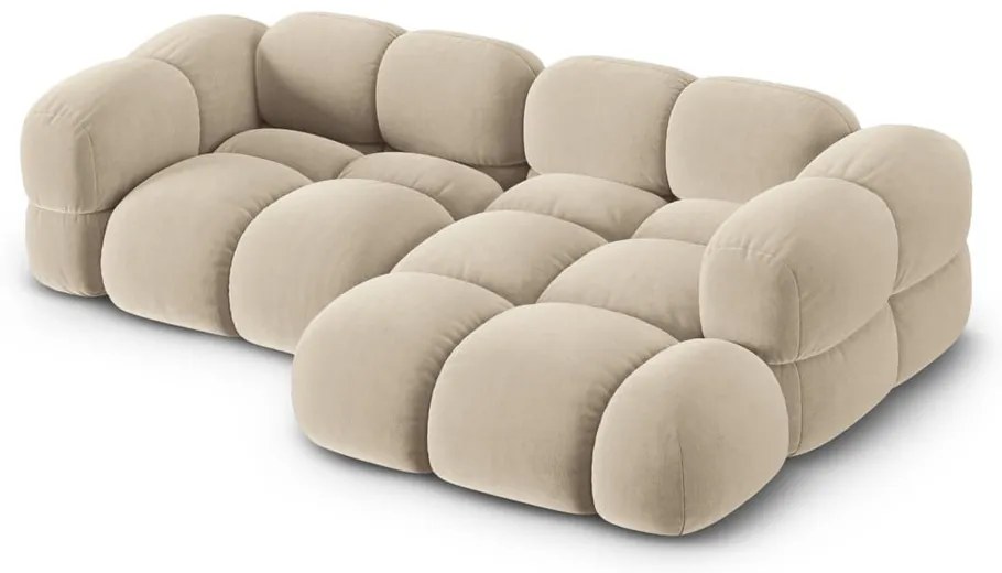 Bézs bársony sarokkanapé (jobb oldali-heverő résszel) Loretto – Cosmopolitan Design