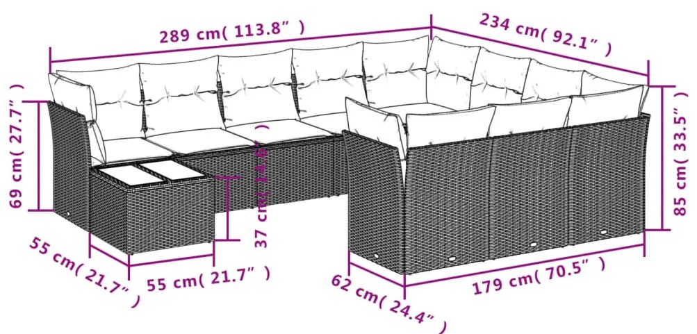 11 részes barna polyrattan kerti ülőgarnitúra párnákkal