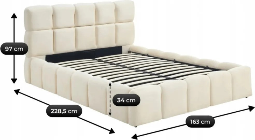 Ágy 140x200 cm méretben, ágyneműtartóval, krém színben, velúr kárpittal MURCJA
