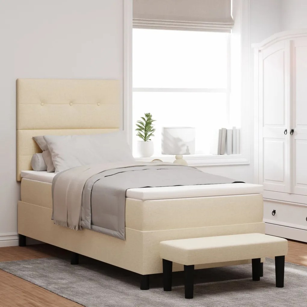 Boxspring ágy matraccal és fejtámlával, krém színű, 100x200 cm, textil