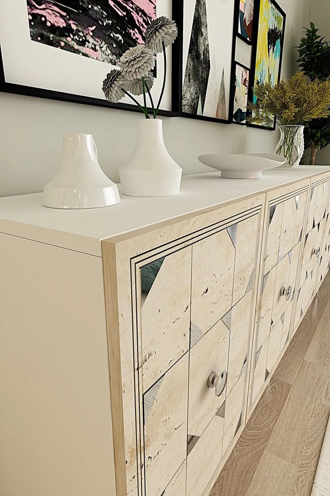 Moka 180 - White, Travertine, Silver