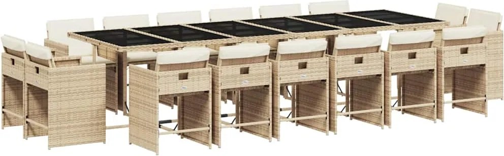 vidaXL 17 részes bézs polyrattan kerti étkezőgarnitúra párnákkal