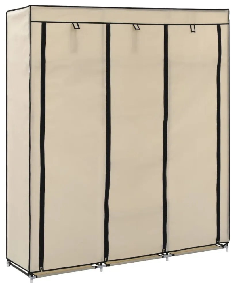 krém szövet ruhásszekrény rekeszekkel és rudakkal 150x45x175 cm