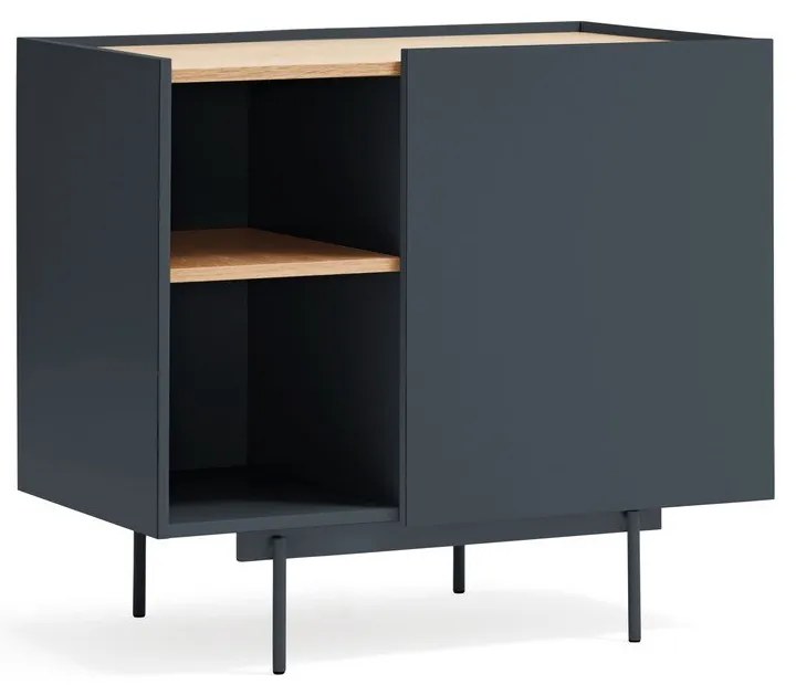 Antracitszürke-natúr színű alacsony komód tölgyfa dekorral 90x78 cm Otto – Teulat