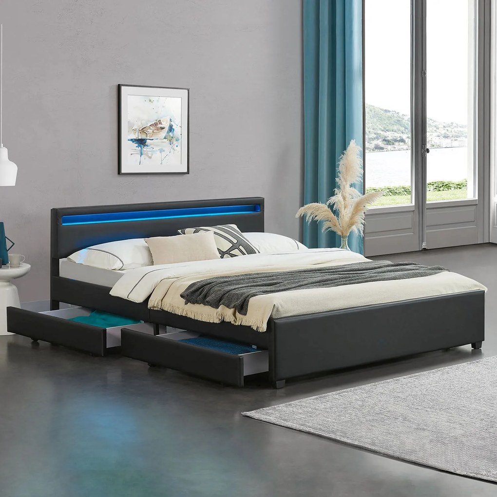 Deuba Kárpitozott ágy Lyon 140 x 200 cm - fekete