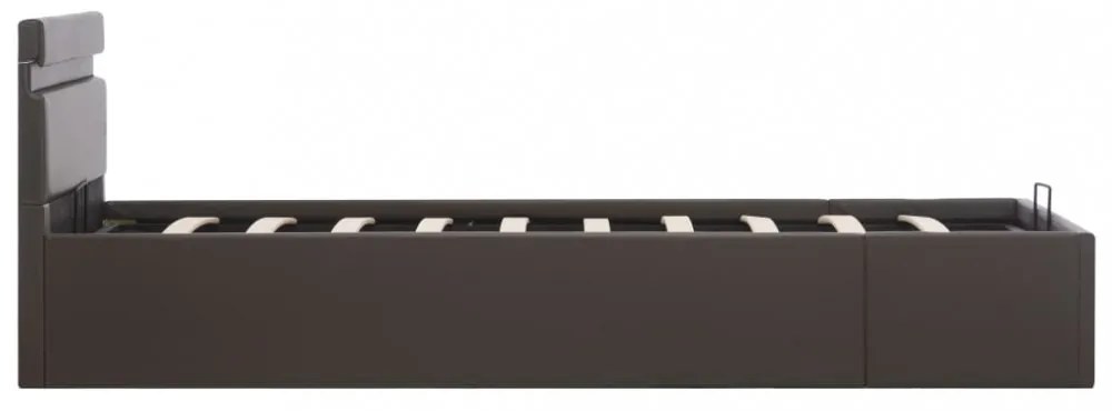 szürke műbőr LED-es hidraulikus ágykeret 100 x 200 cm