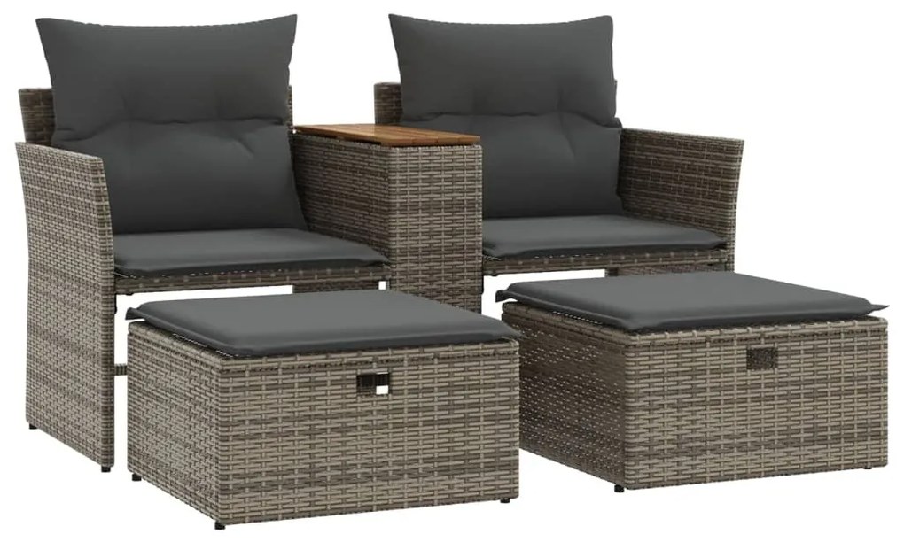 2 személyes szürke polyrattan kerti kanapé zsámolyokkal