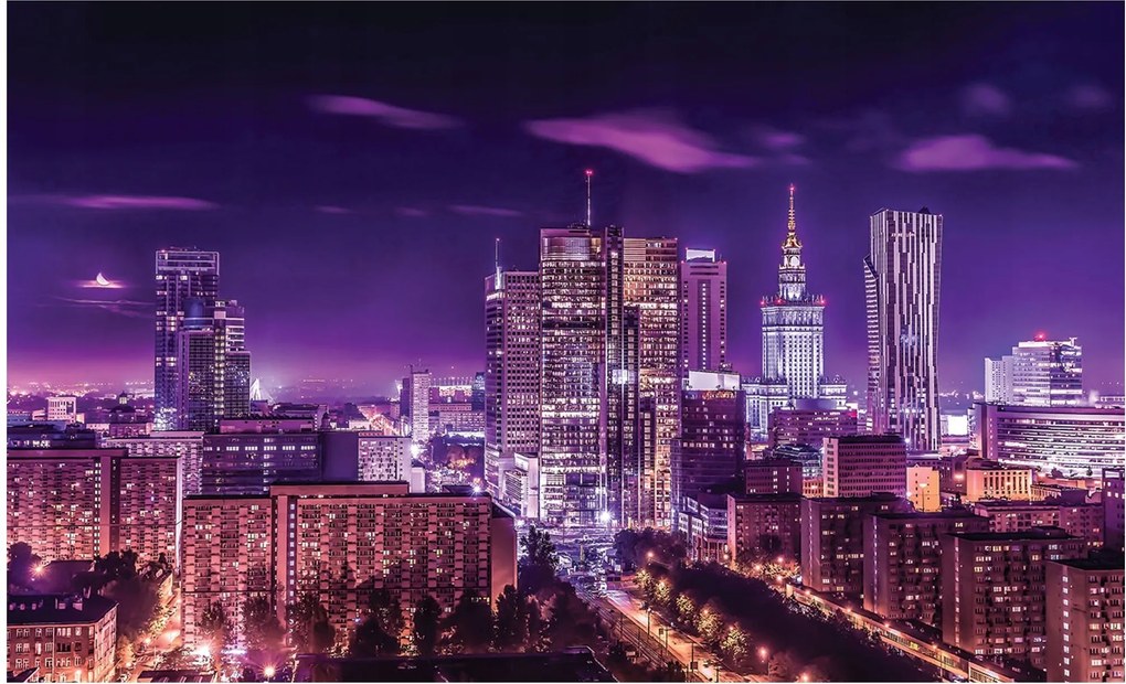 Fotótapéta város éjszaka Varsó fotótapéta 208 x
