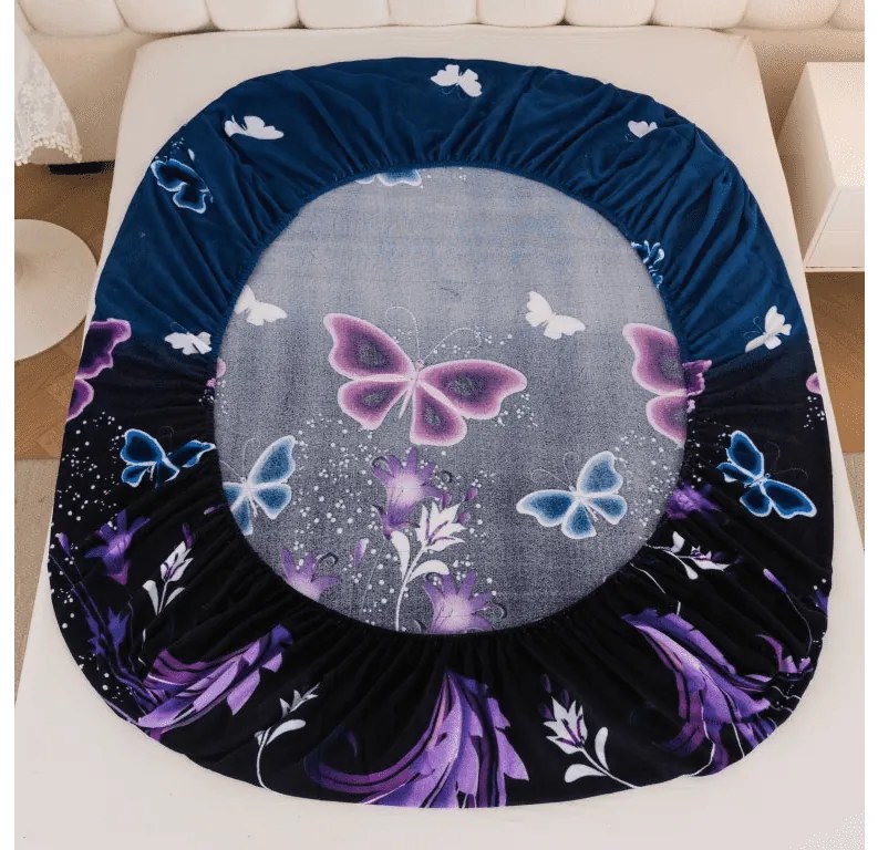 Mikroplüss lepedő VIOLET BUTTERFLY 160x200 cm sötétkék