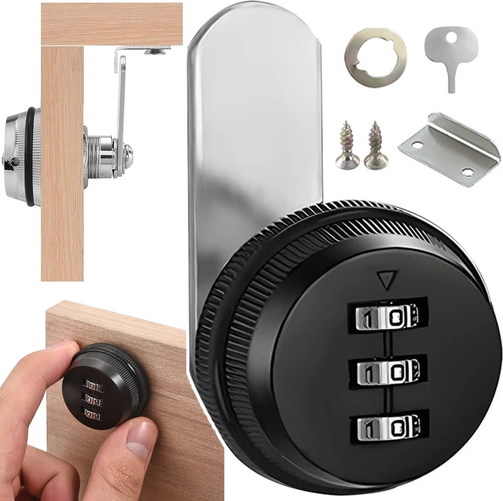 Postaláda fiókos szekrényzár bútorlapokhoz 5-12 mm Fekete