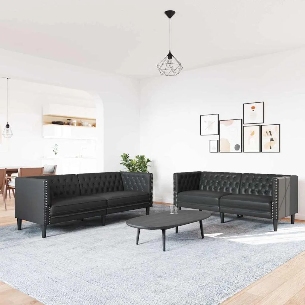 Kanapé Szett 2 pcs Fekete 194 x 74.5 x 70.5 cm Műbőr