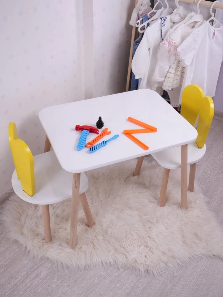 Gyerekasztal székekkel Bunny Two Chair Set - Yellow, White