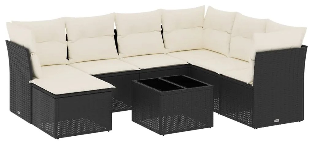 8 részes fekete polyrattan kerti ülőgarnitúra párnákkal