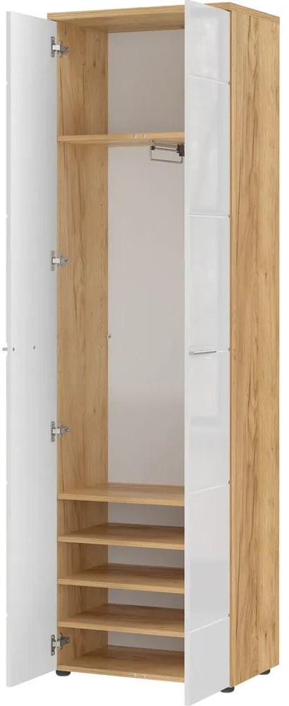 Fehér-natúr színű ruhásszekrény tölgyfa dekorral 60x198 cm Aledo – Germania