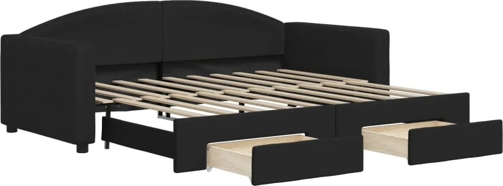 vidaXL fekete kihúzható szövet heverő fiókkal 90 x 190 cm