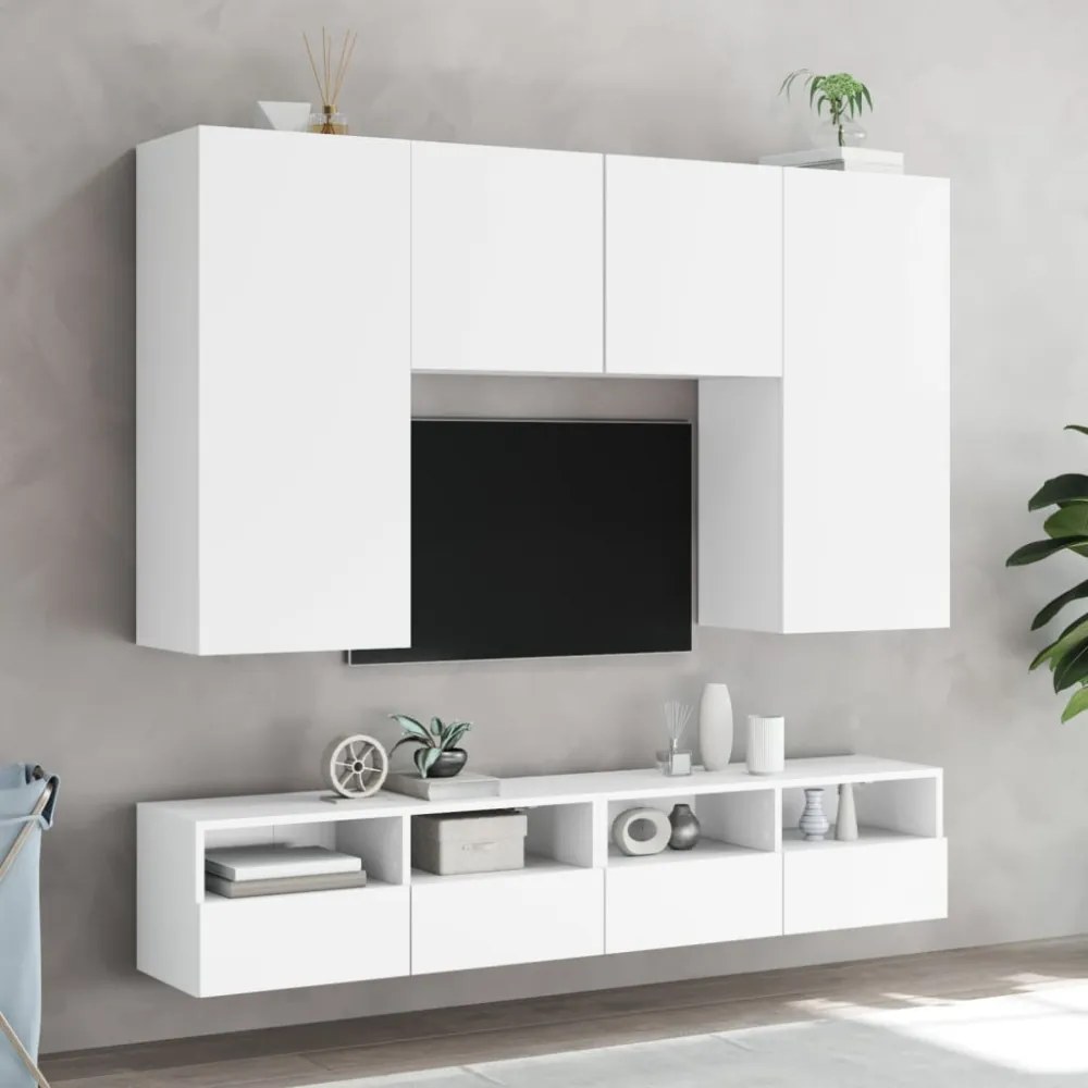 2 db fehér szerelt fa fali TV-szekrény 100 x 30 x 30 cm