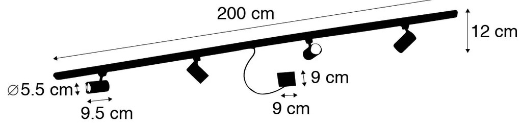 1 fázisú sínrendszer sötét bronz 4 spotlámpával és négyzet alakú tápegységgel - Jeana