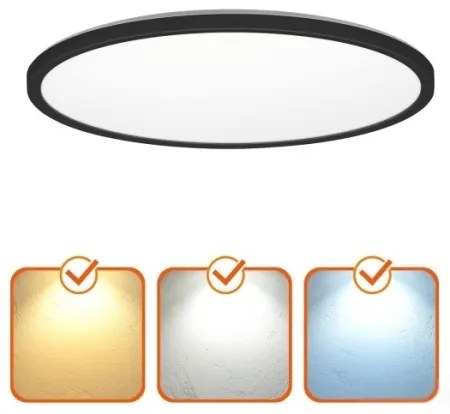 NIVERA LED 24W 230V IP54 fürdőszobai mennyezeti lámpa, 30 cm, fekete